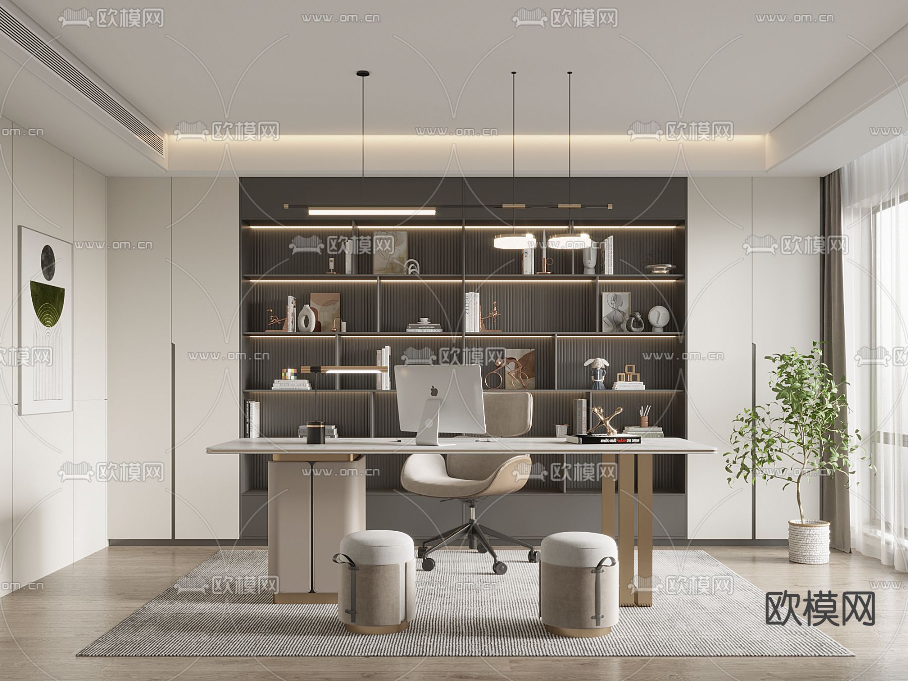 轻奢书房3d模型下载