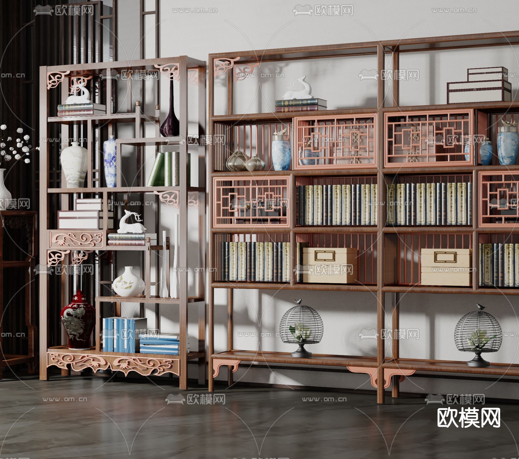 新中式博古架3d模型下载