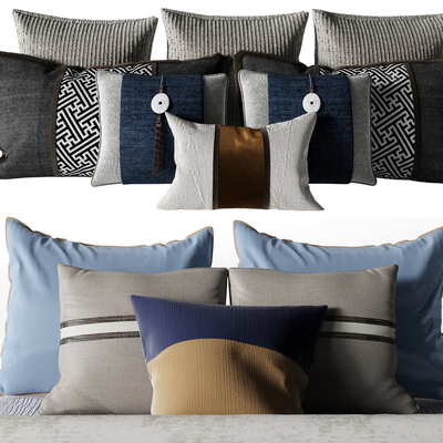  新中式抱枕 靠枕su模型 