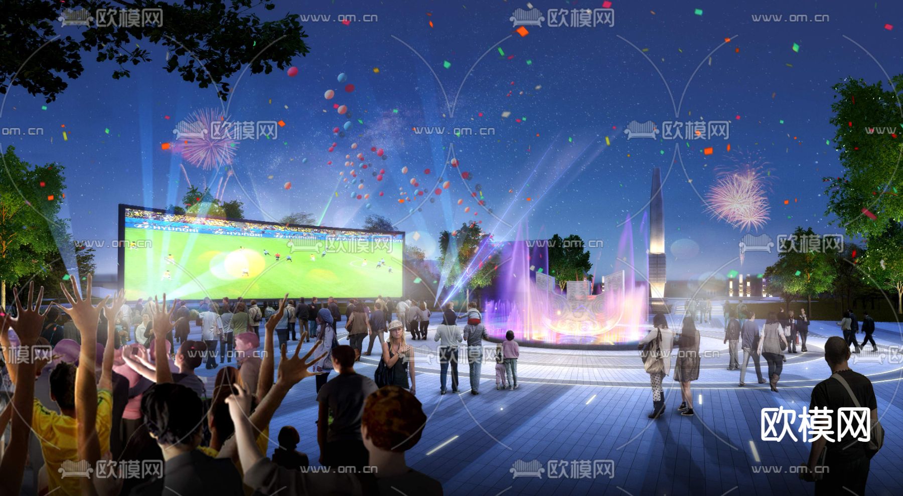 公园足球观赛大屏幕夜景psd下载