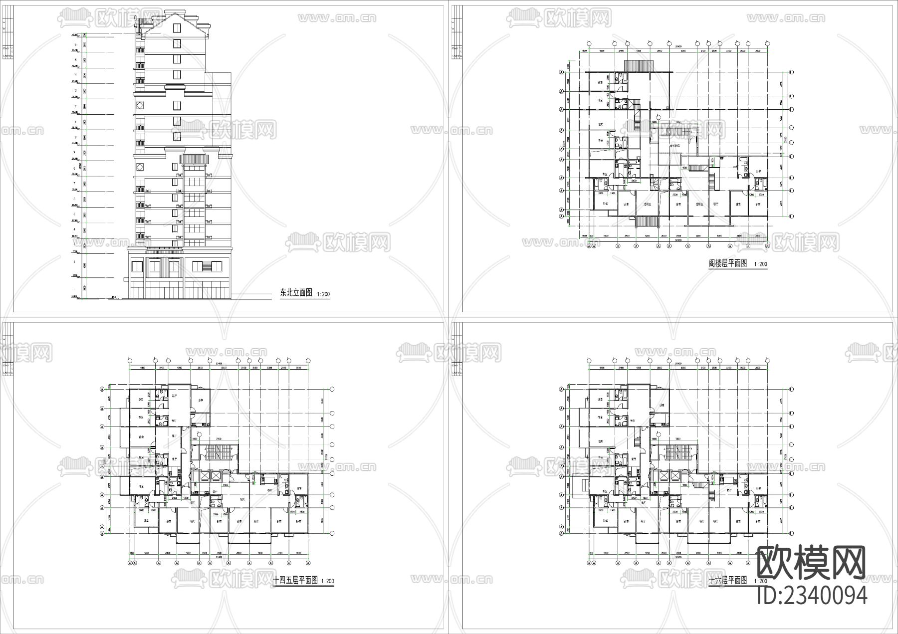 公寓建筑CAD施工图下载（渲染图3）