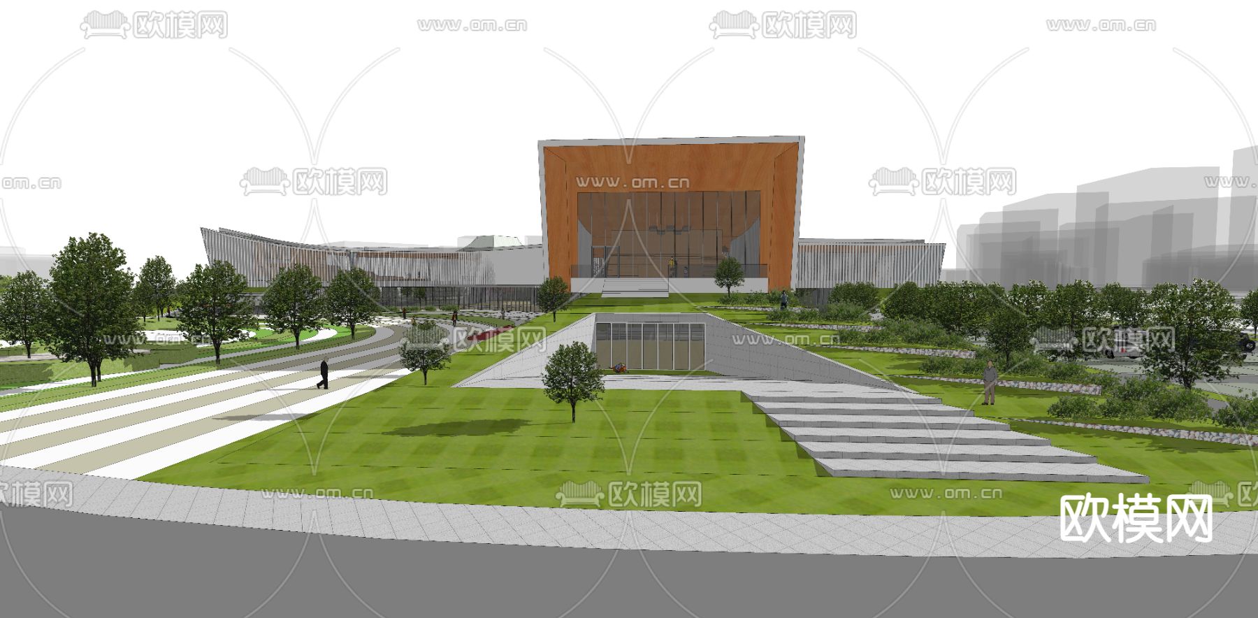 现代博物馆展览馆鸟瞰su模型