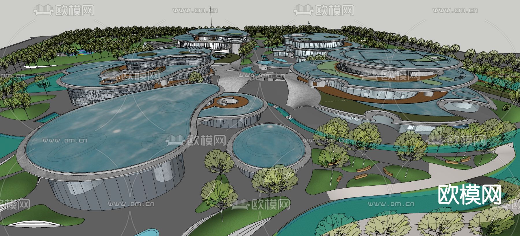 异形博物馆展览馆鸟瞰su模型下载（渲染图4）