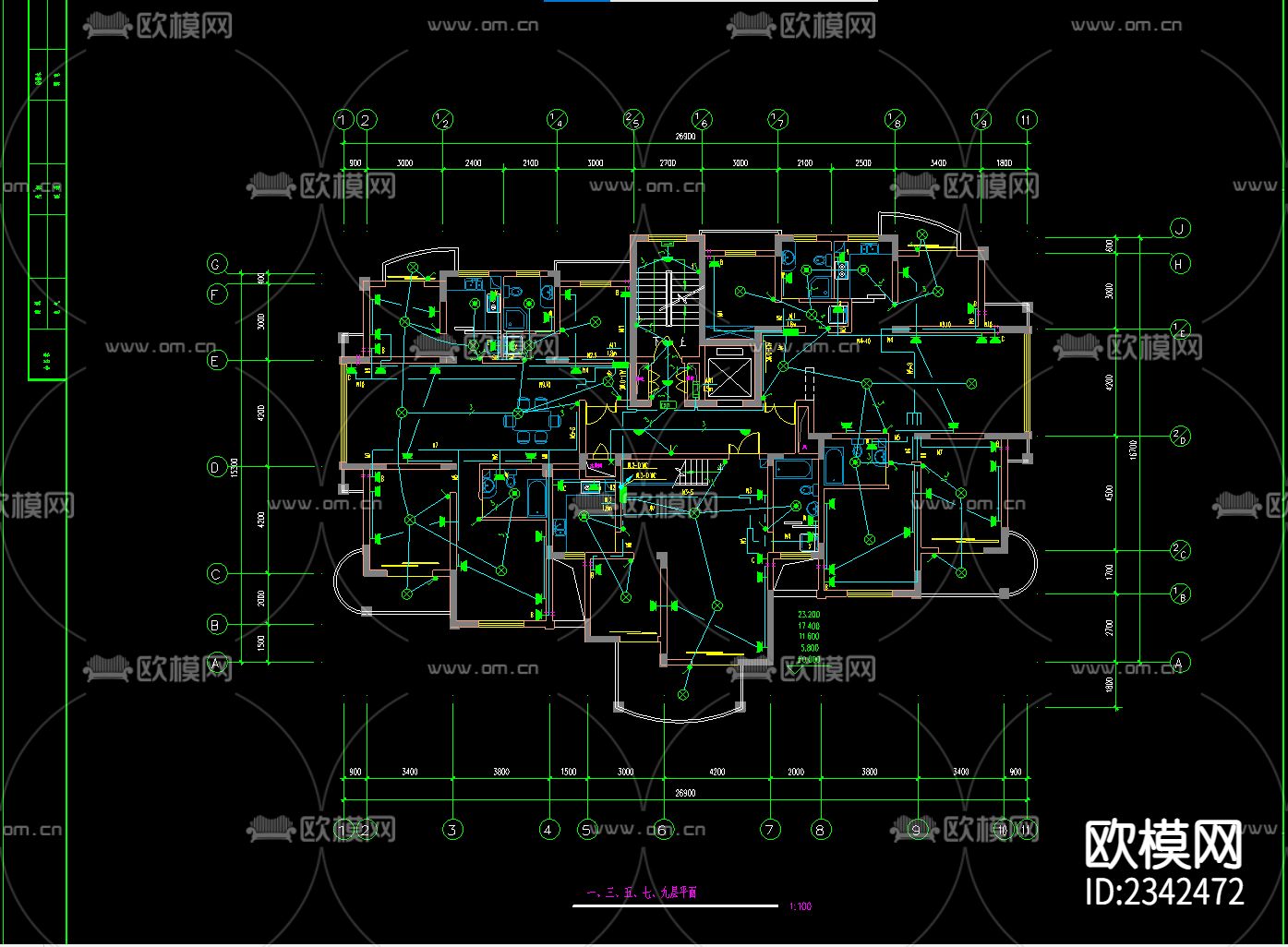高层住宅楼电气CAD施工图下载（渲染图3）