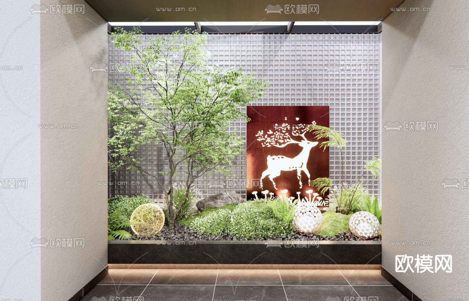 现代庭院植物小品3d模型下载