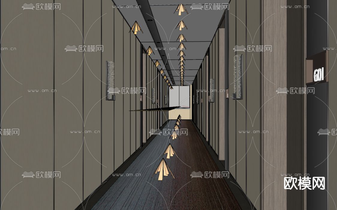 现代酒店过道su模型下载（渲染图2）