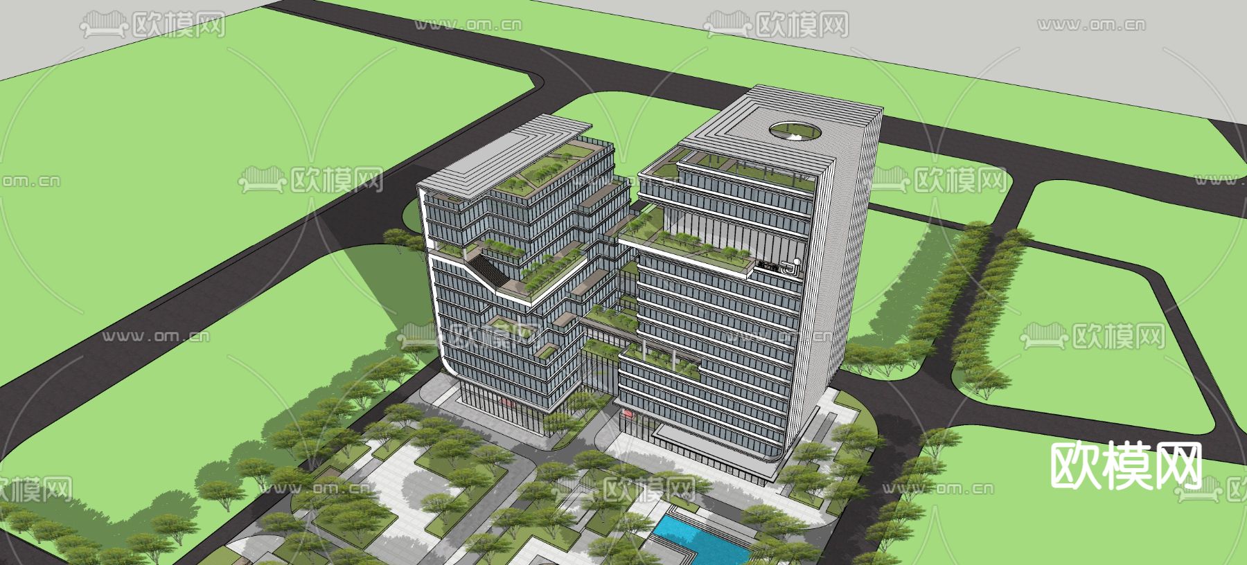 现代办公楼外观su模型