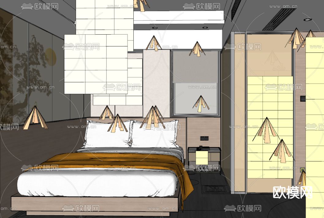 现代酒店客房su模型下载（渲染图2）