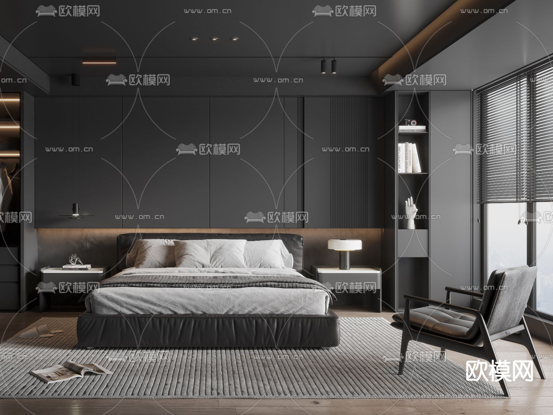 暗黑风卧室 主人房 主卧3d模型下载（渲染图3）
