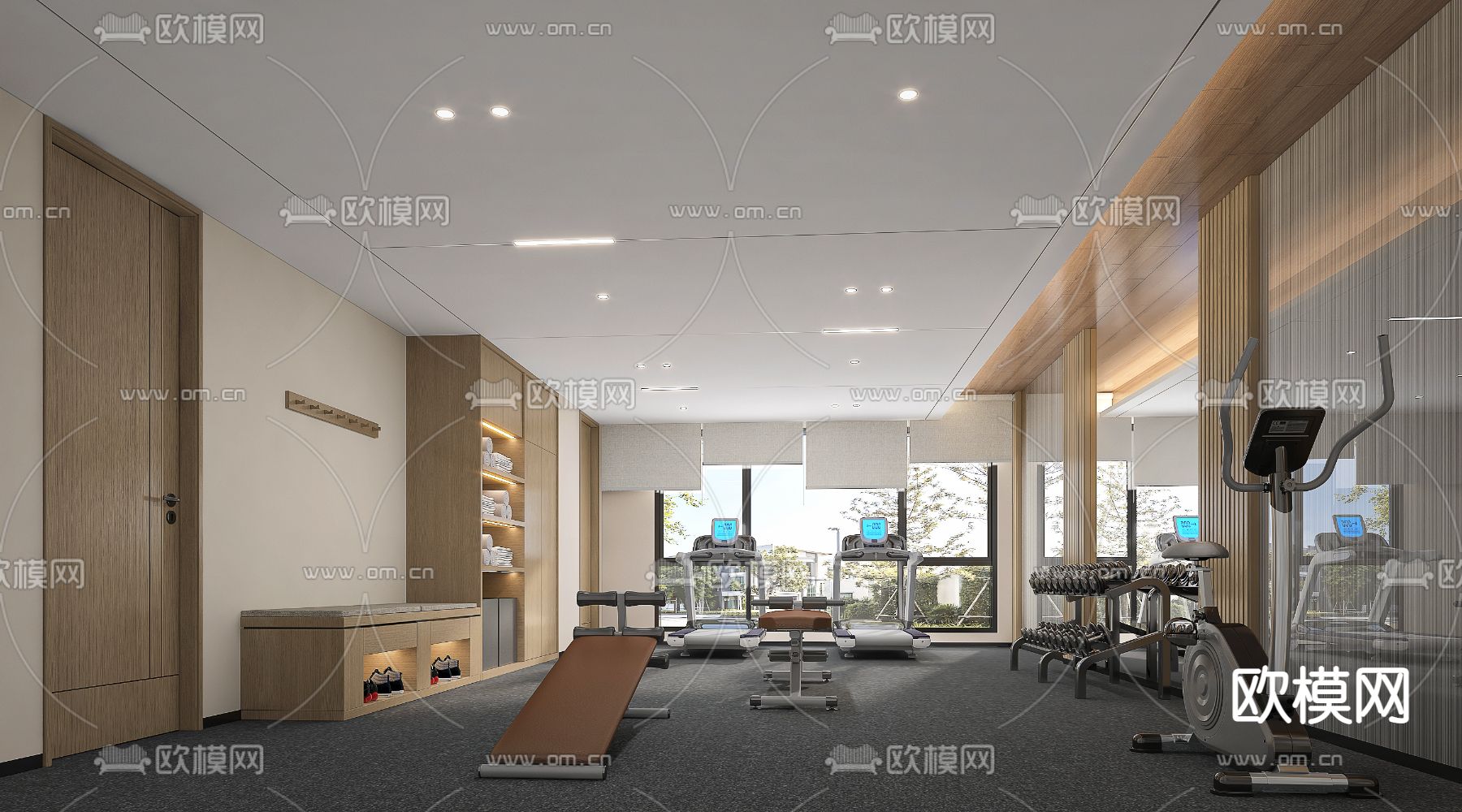 现代健身房 跑步机3d模型下载