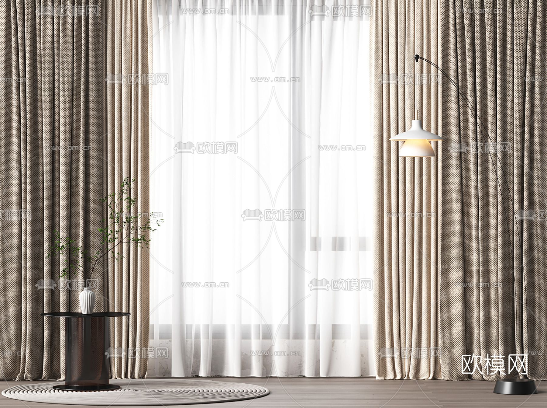 现代窗帘 窗纱3d模型下载