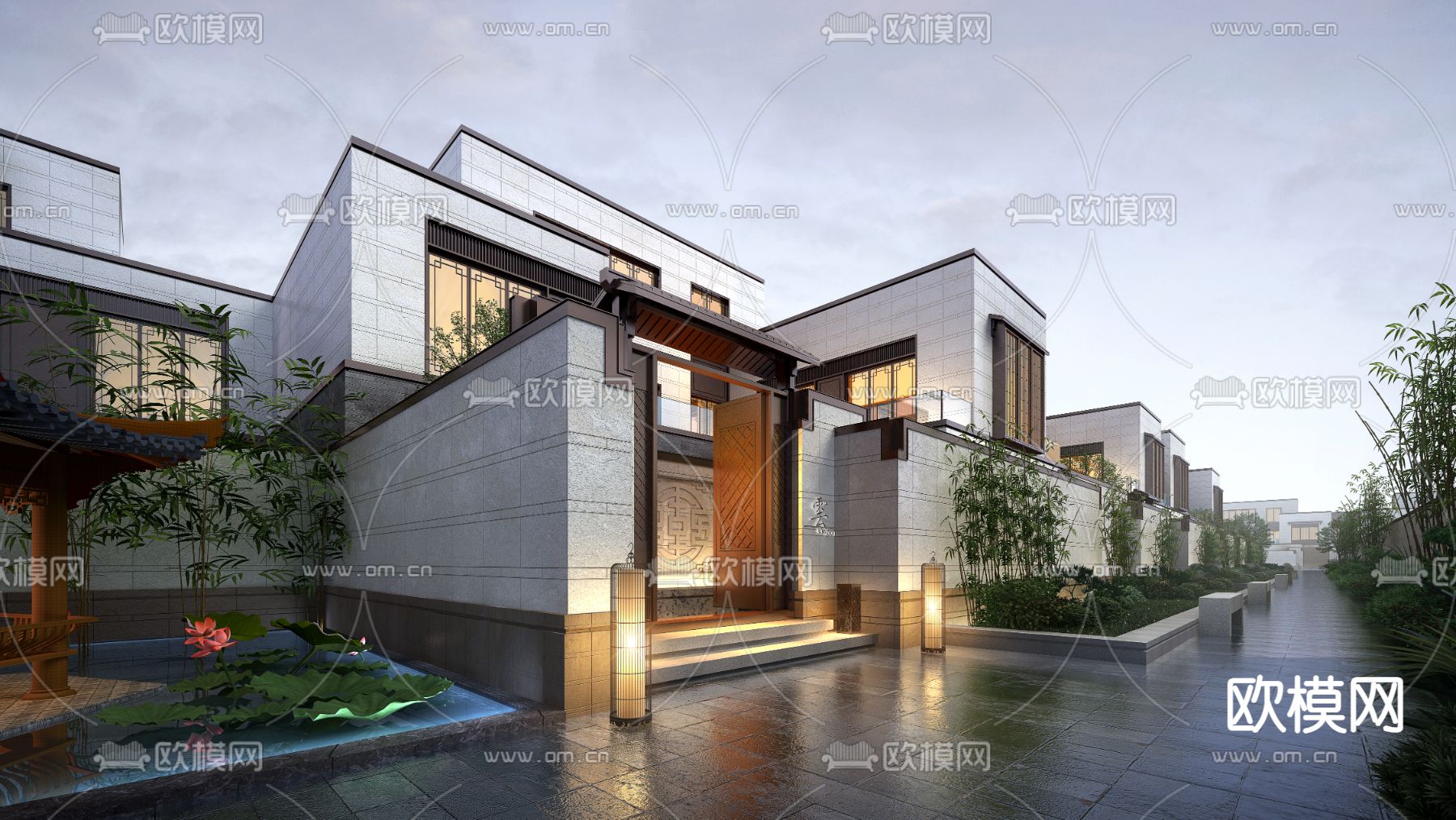 新中式别墅外观3d模型下载_ID12171292_3dmax免费模型-欧模网