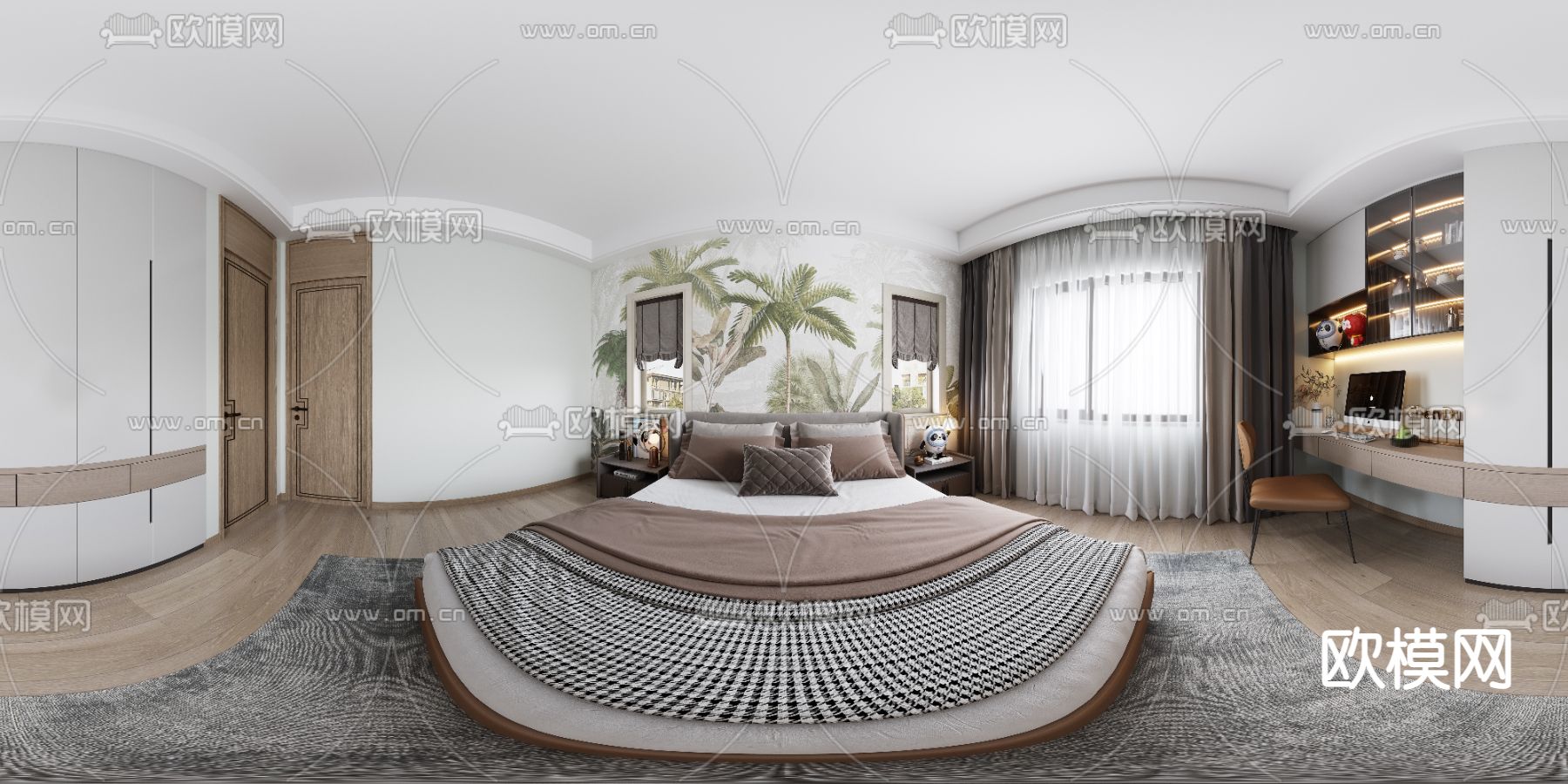 现代卧室 次卧全景模型3d模型下载_ID12170232_3dmax免费模型-欧模网