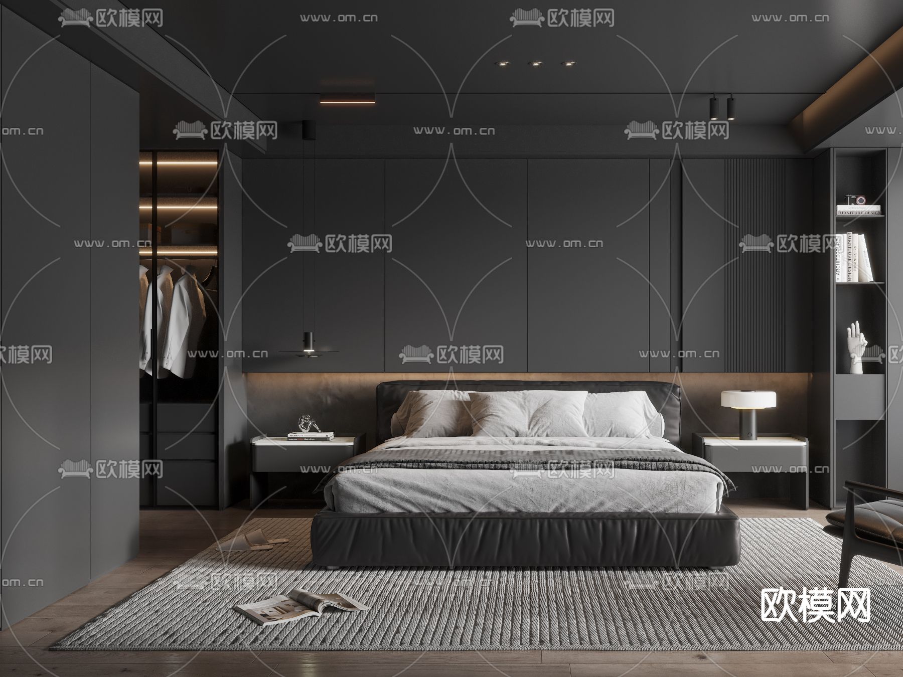暗黑风卧室 主人房 主卧3d模型下载（渲染图2）