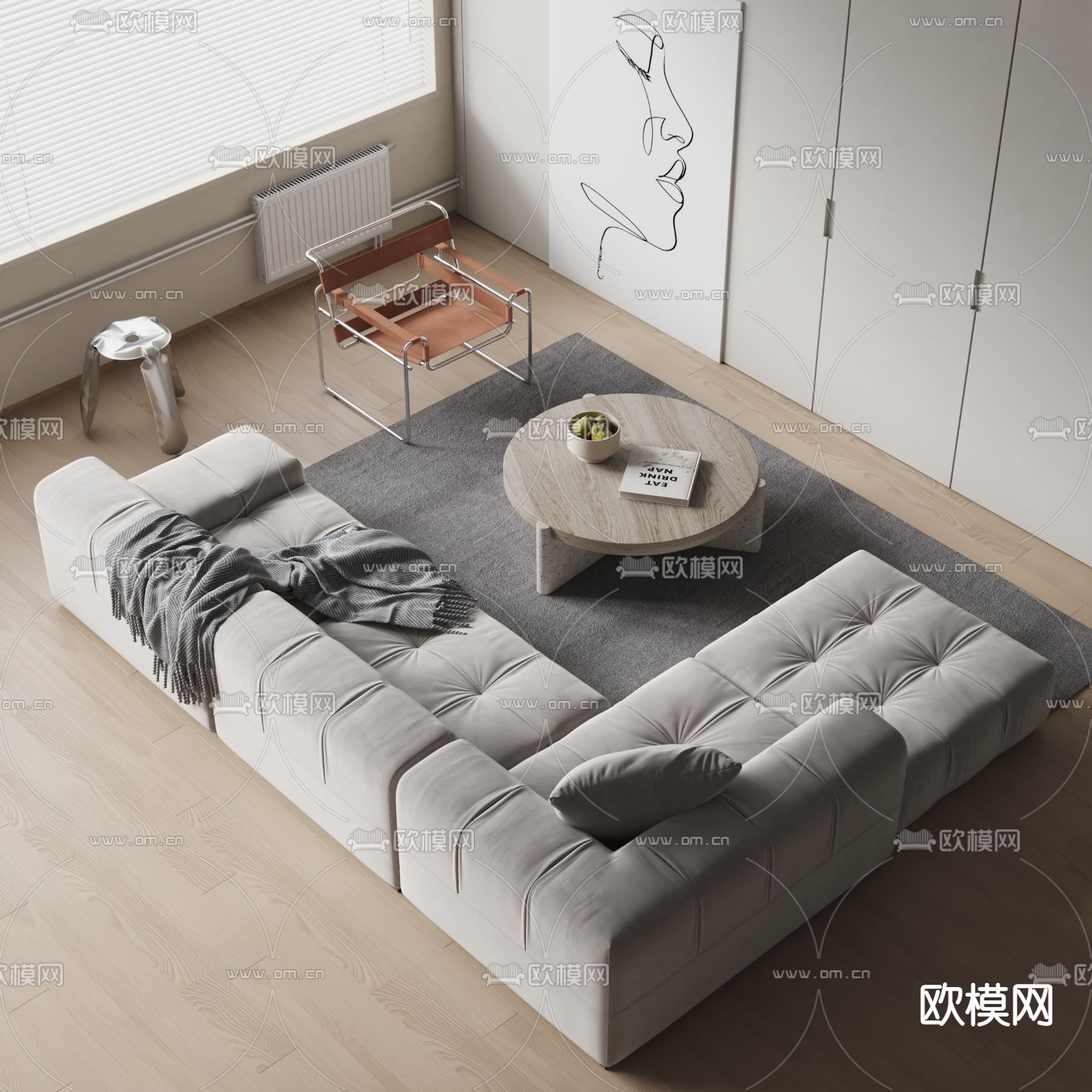 现代转角组合沙发3d模型下载_ID12172030_3dmax免费模型-欧模网