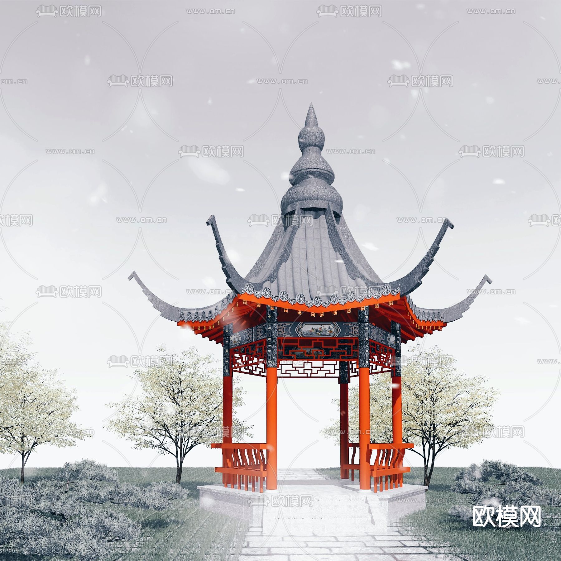 中式园林古建凉亭 亭子3d模型下载