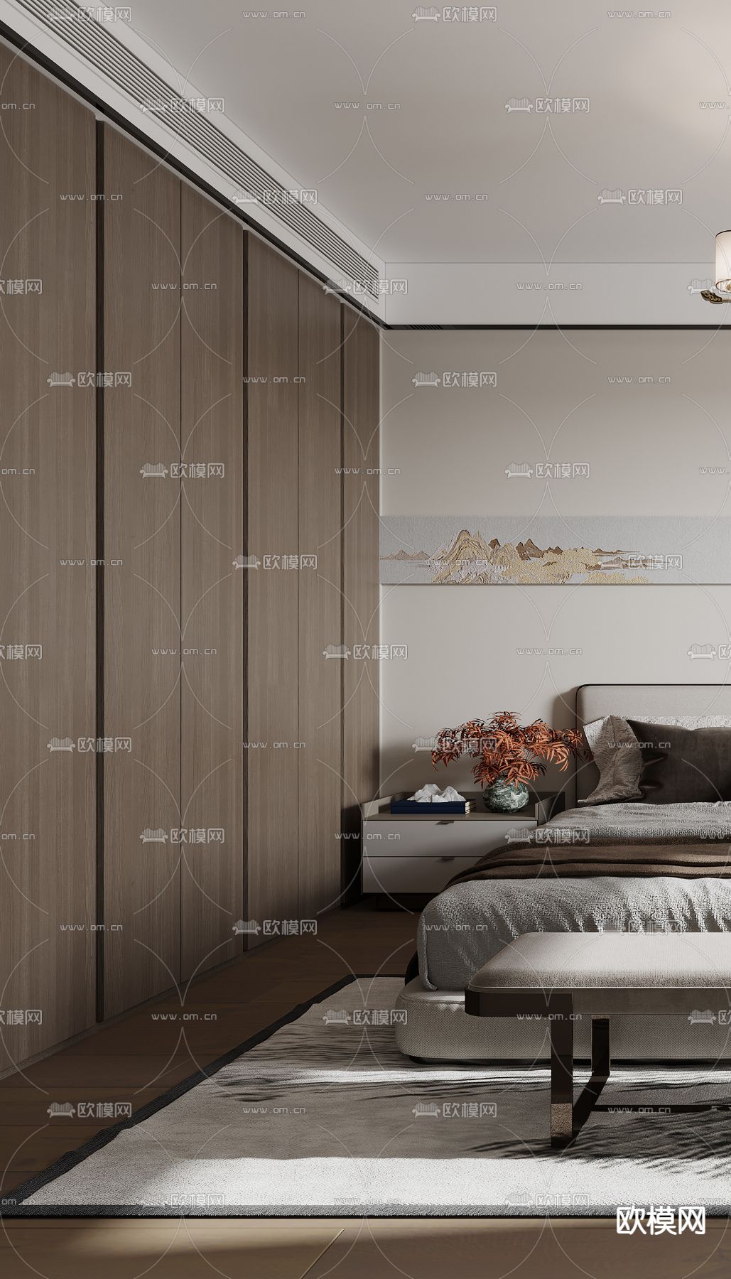 新中式卧室 次卧3d模型下载（渲染图2）