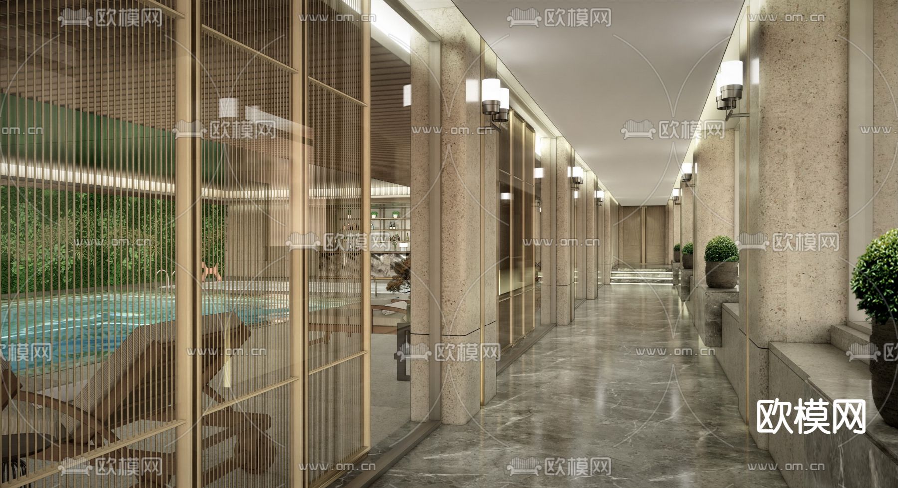 现代地下室泳池su模型