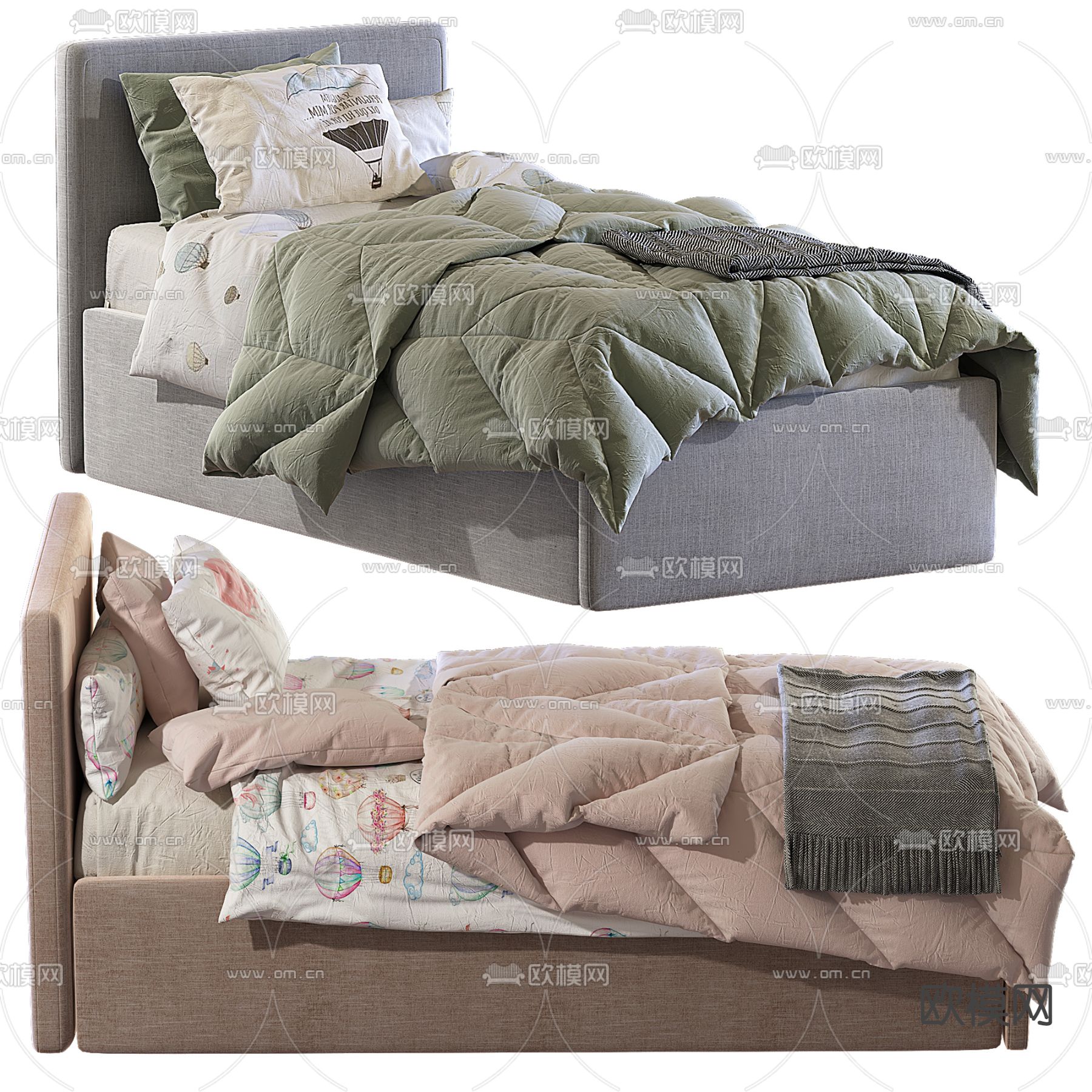 单人床 儿童床3d模型下载（渲染图3）
