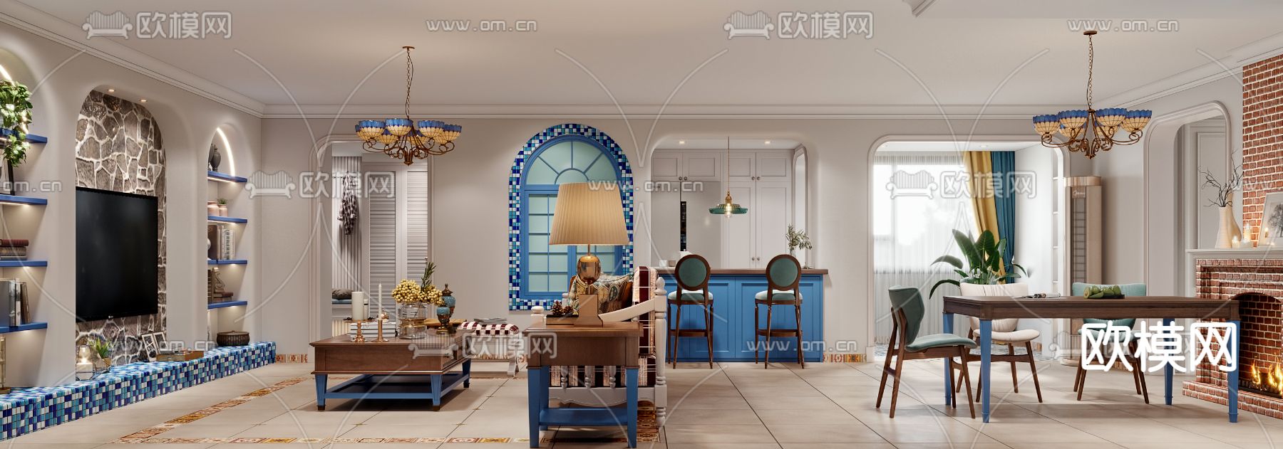 地中海客餐厅3d模型下载（渲染图2）