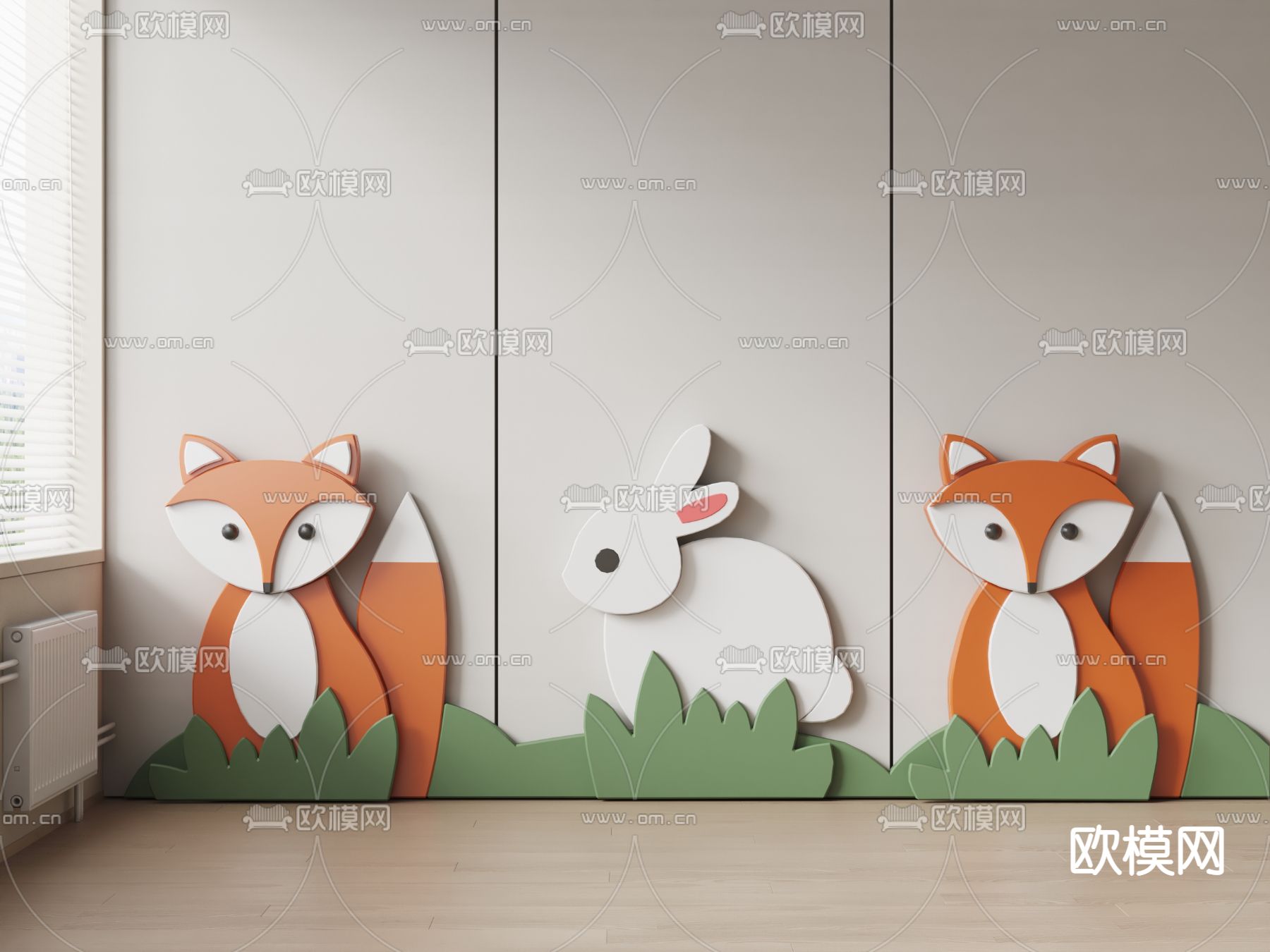 卡通动物墙裙 护墙板3d模型