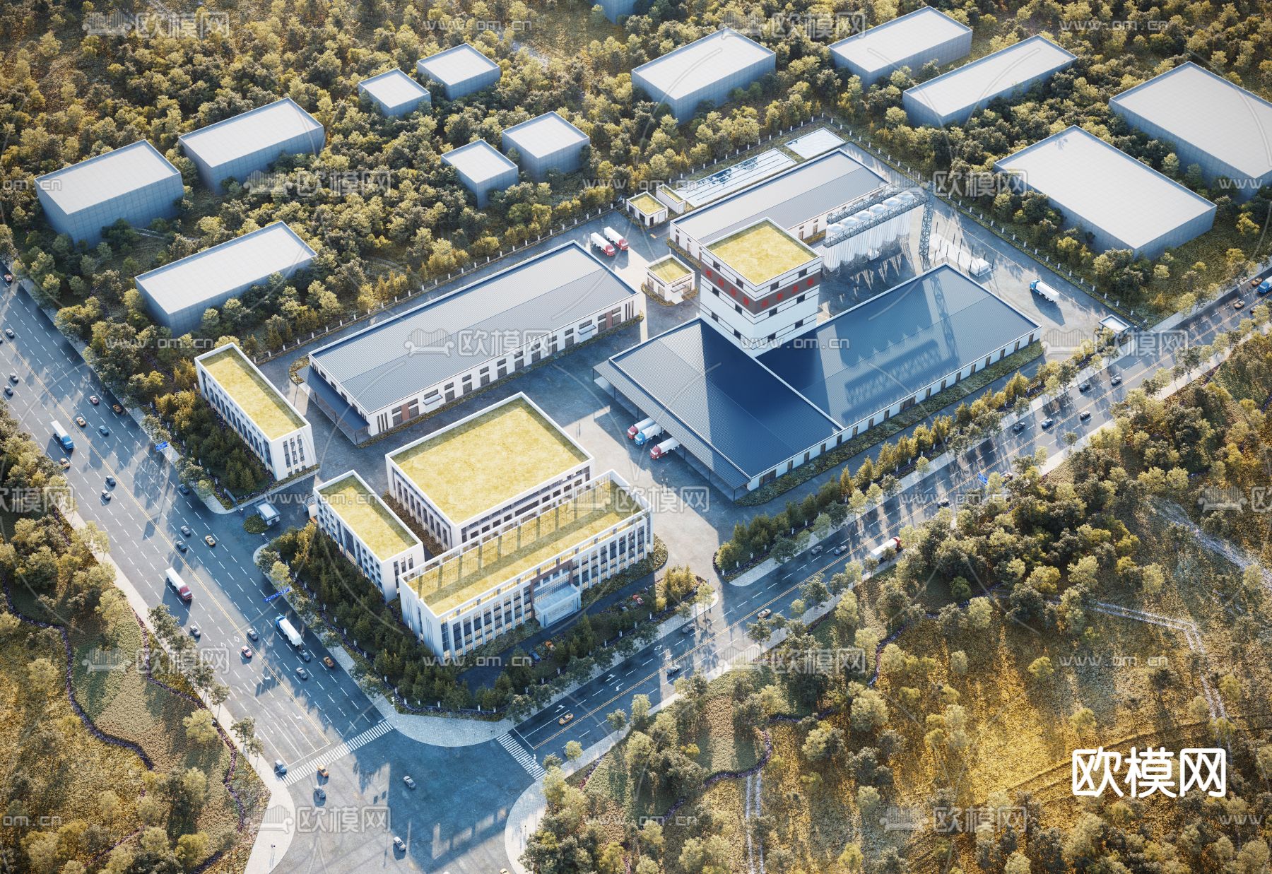 厂房产业园鸟瞰规划3d模型下载