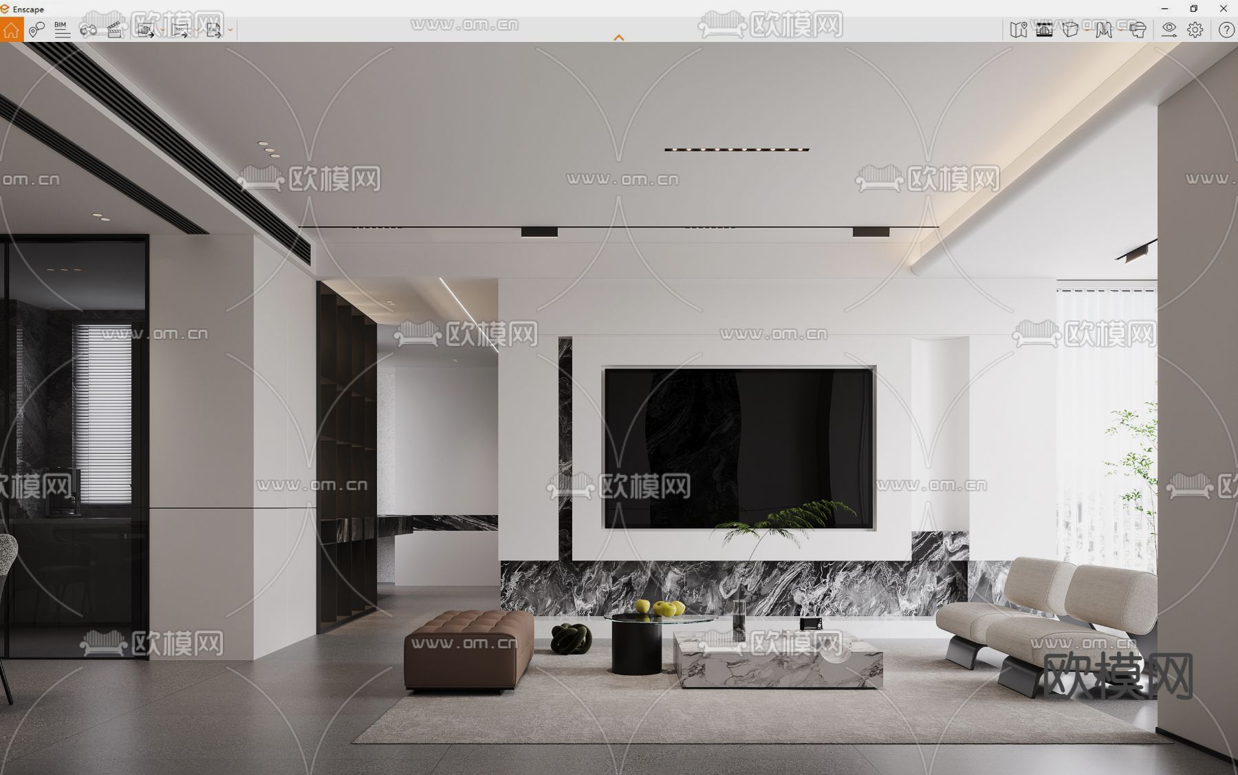 现代客厅餐厅su模型下载（渲染图5）