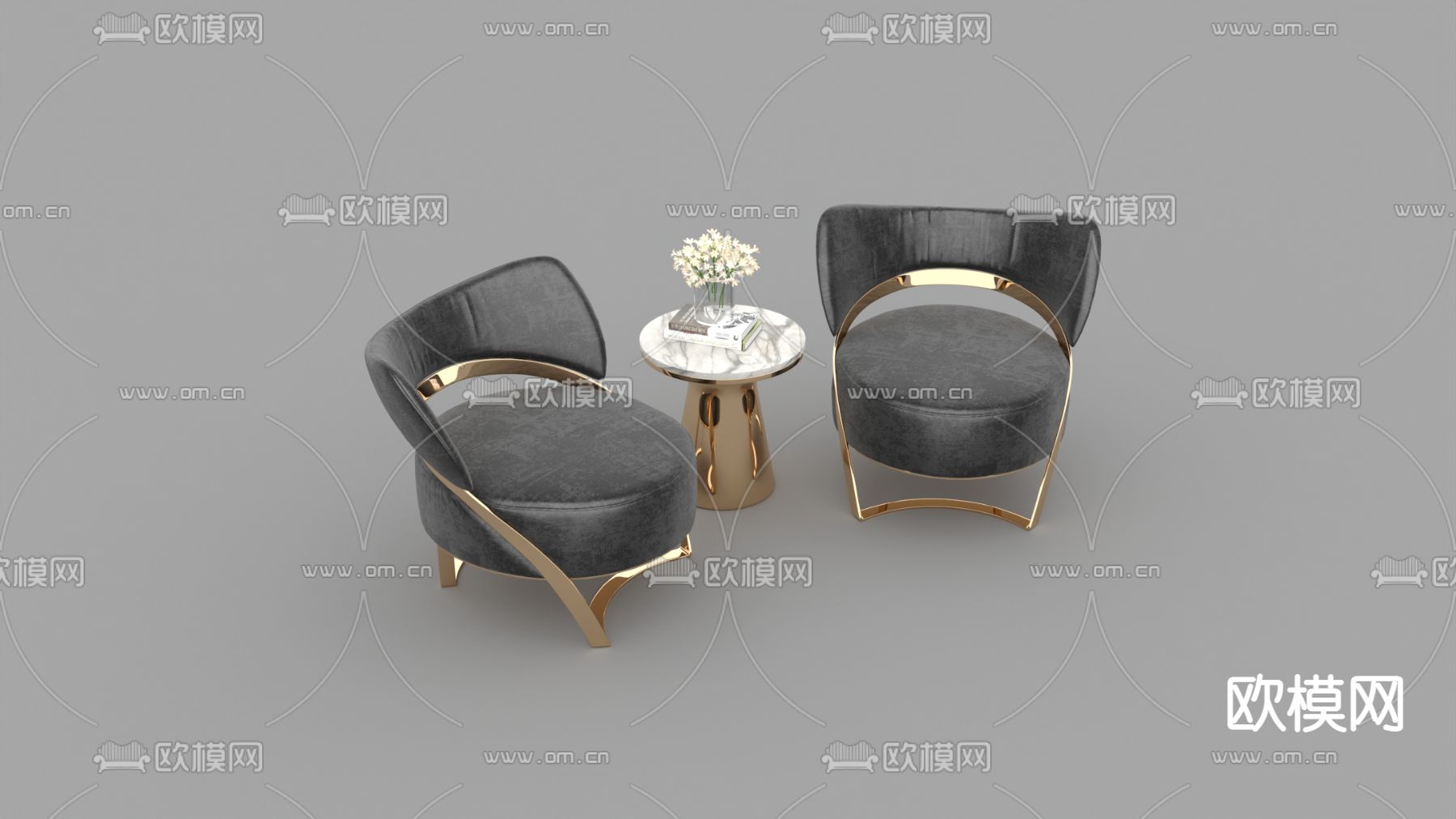 现代轻奢不锈钢皮革休闲桌椅免费3d模型下载