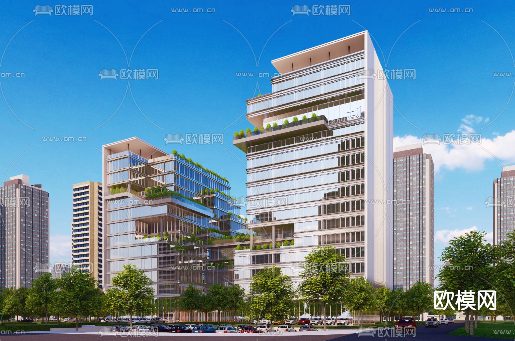 现代办公楼外观su模型