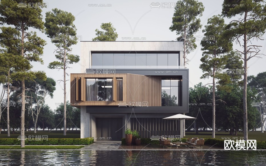现代别墅建筑外观3d模型下载