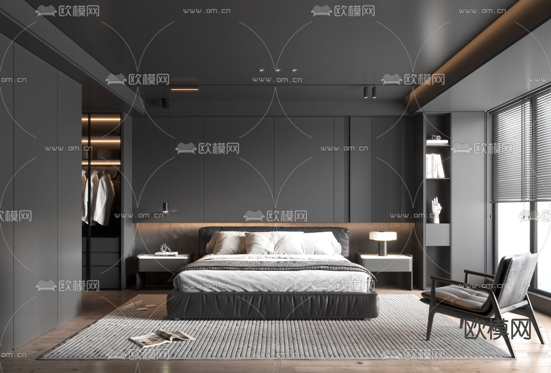 暗黑风卧室 主人房 主卧3d模型下载（渲染图1）