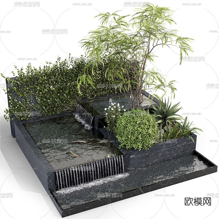 跌水鱼池景观小品3d模型下载_ID12171346_3dmax免费模型-欧模网