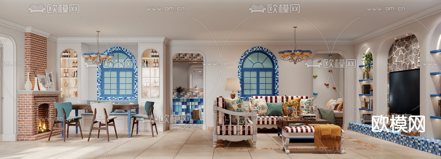 地中海客餐厅3d模型下载（渲染图1）