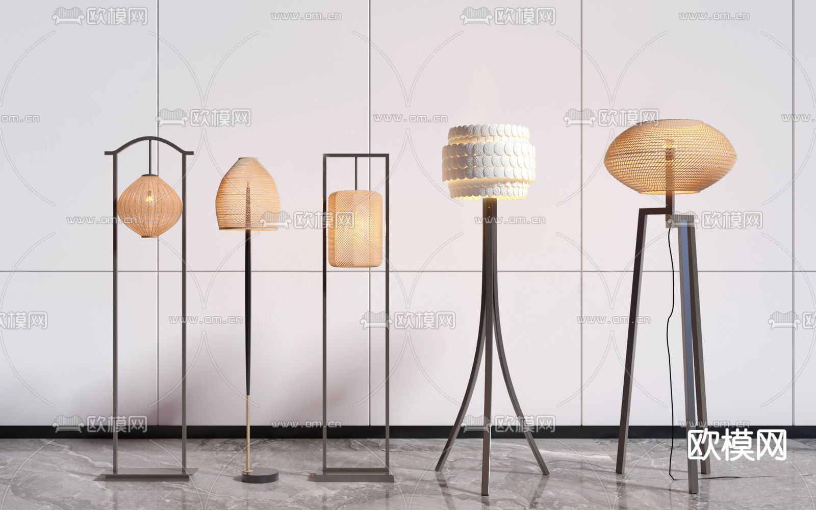 新中式藤编落地灯su模型下载（渲染图1）