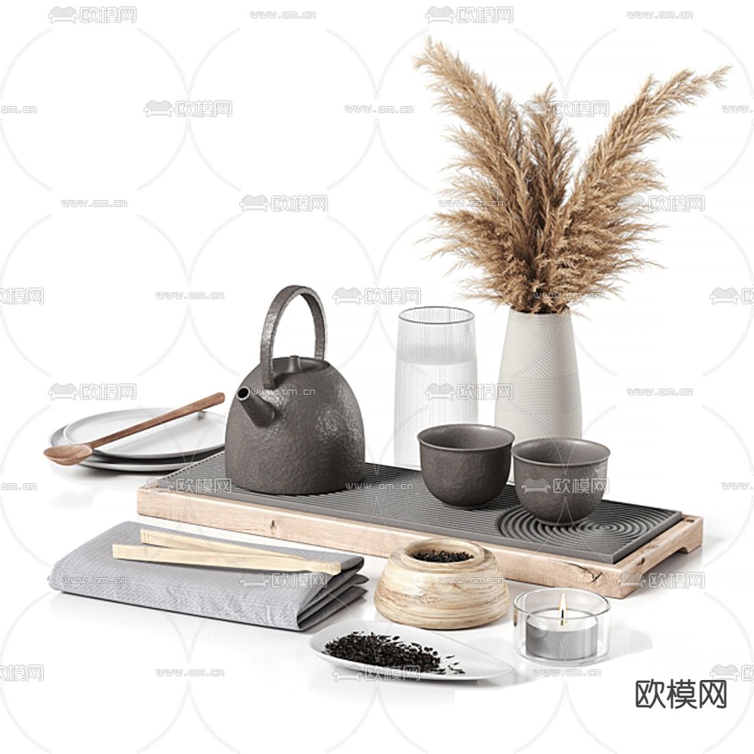 新中式禅意茶具3d模型下载_ID12171255_3dmax免费模型-欧模网