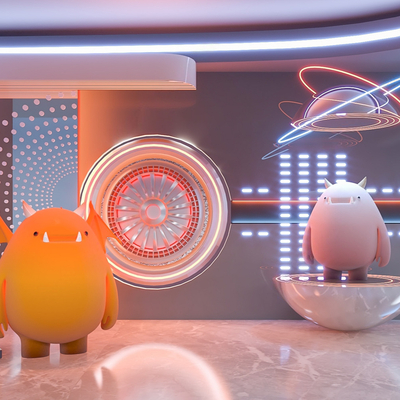  现代潮玩室内雕塑装置su模型 