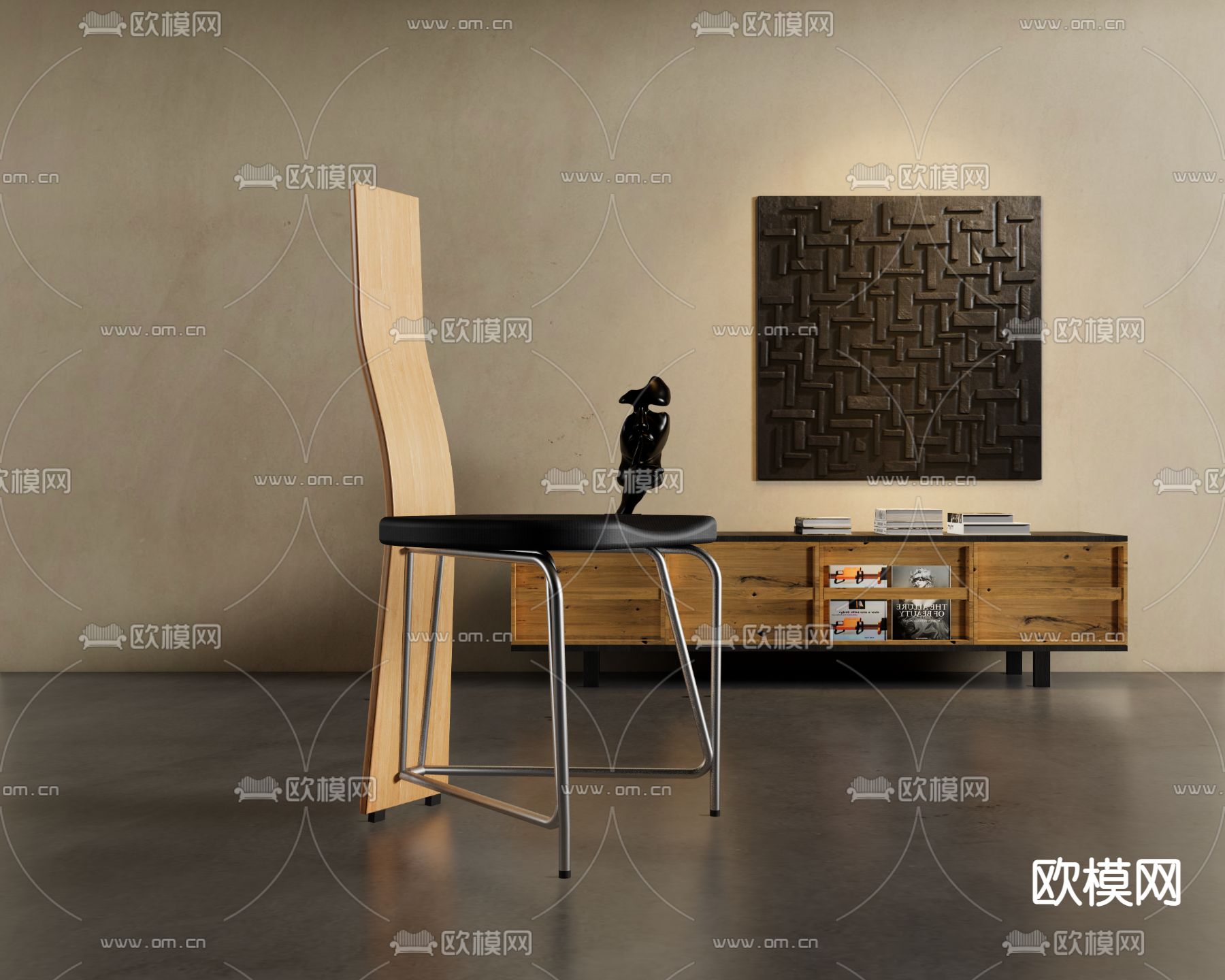 侘寂风餐椅su模型下载（渲染图1）