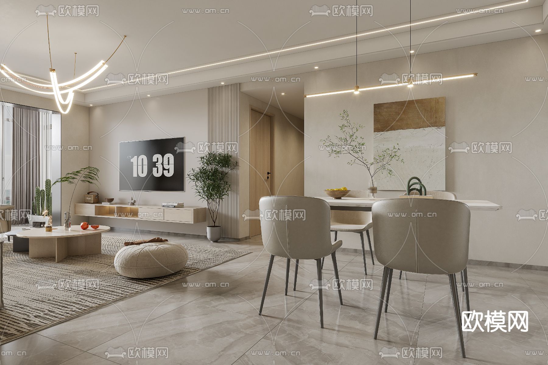 现代客厅餐厅3d模型