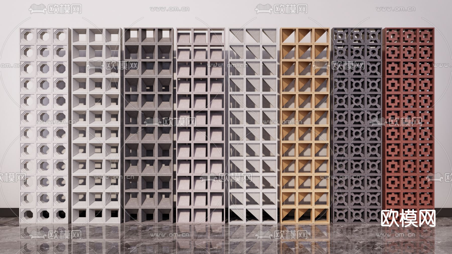 现代水泥构件 空心砖 水泥砖su模型下载（渲染图1）