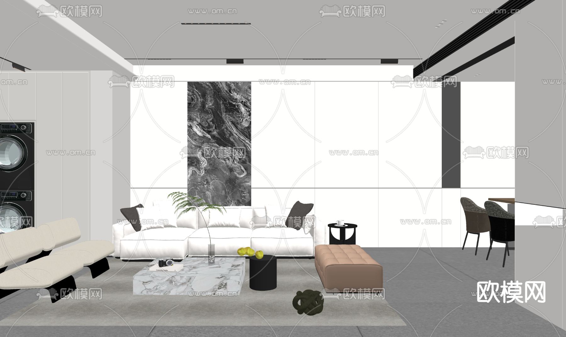 现代客厅餐厅su模型下载（渲染图4）