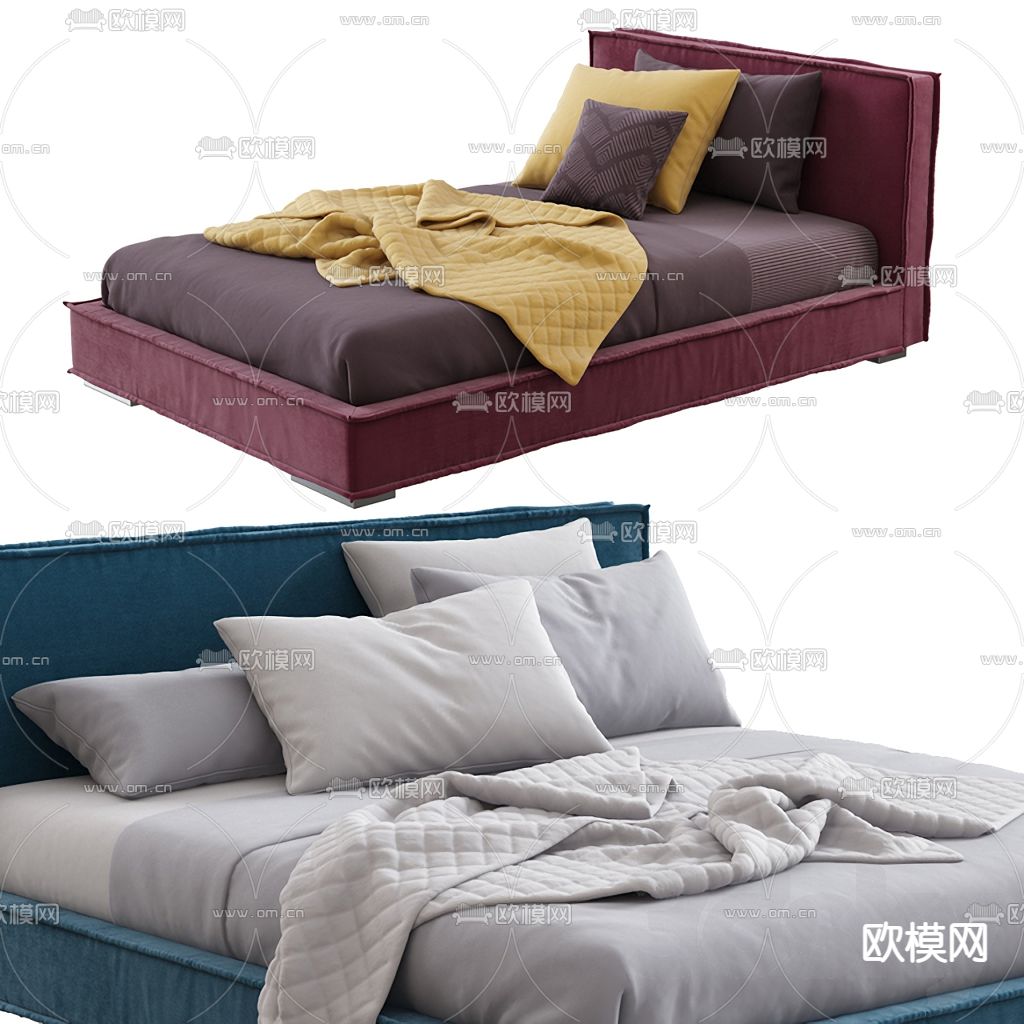 现代红色单人床3d模型下载