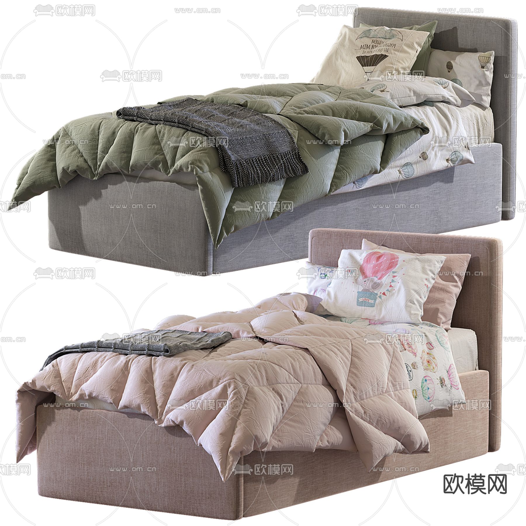 单人床 儿童床3d模型下载（渲染图1）