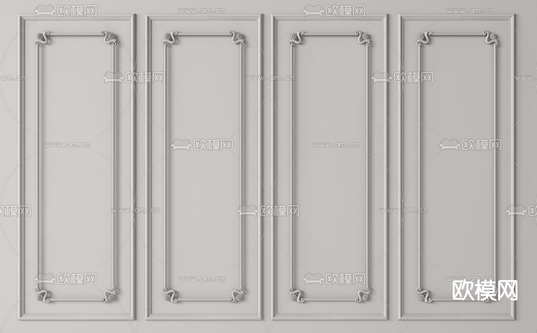 欧式背景墙su模型下载（渲染图1）