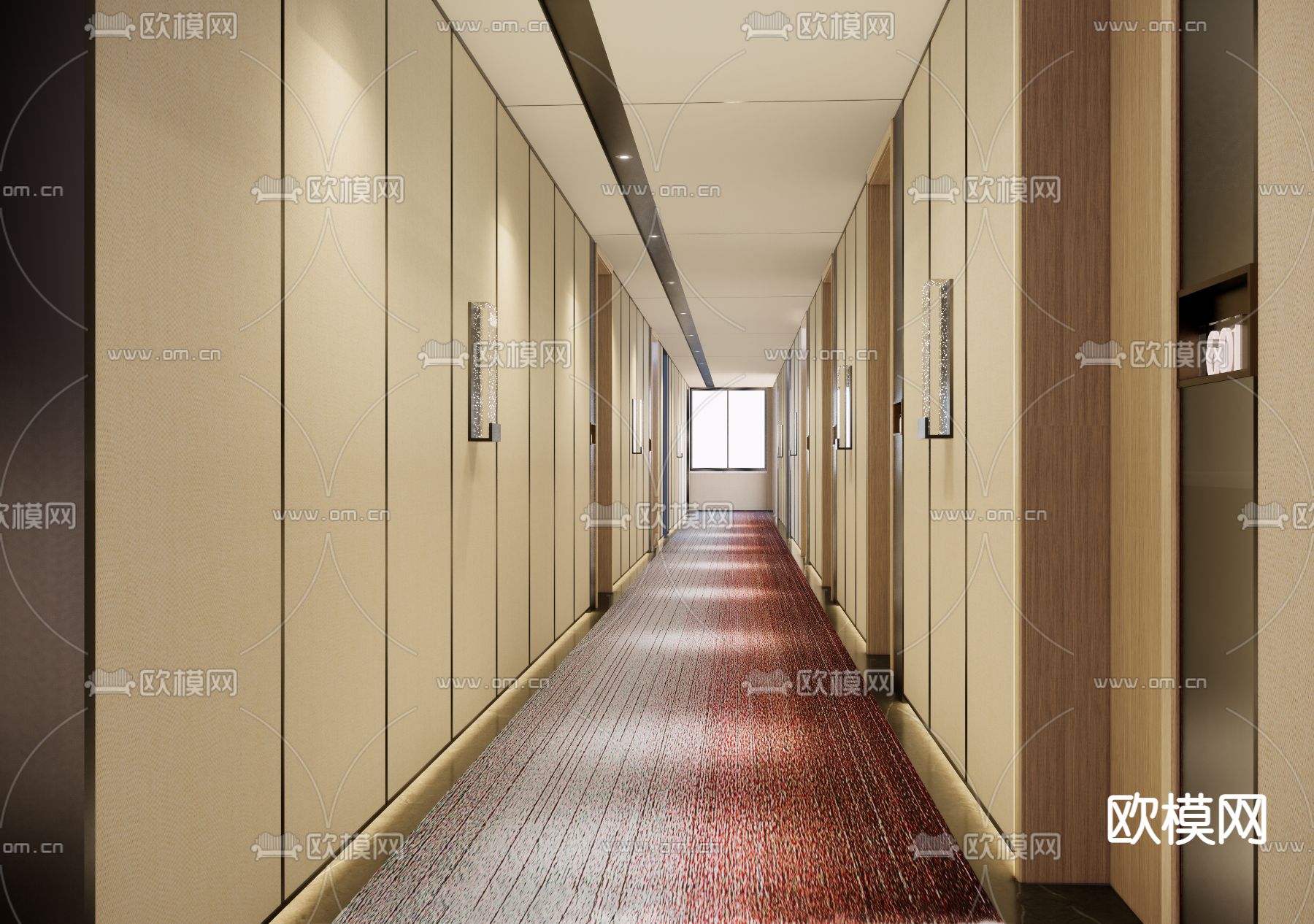 现代酒店过道su模型下载（渲染图1）