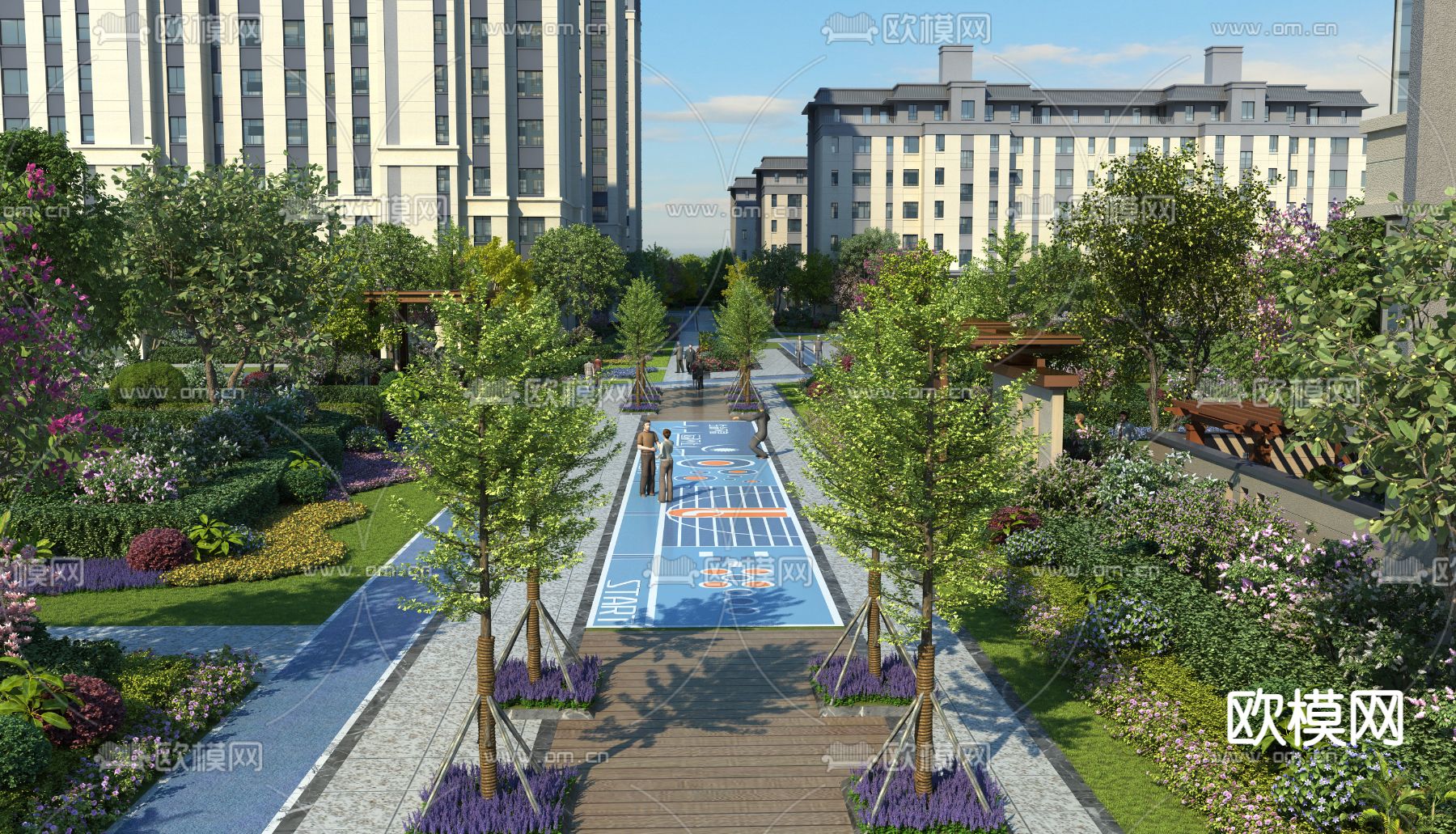 现代住宅区园林景观3d模型下载