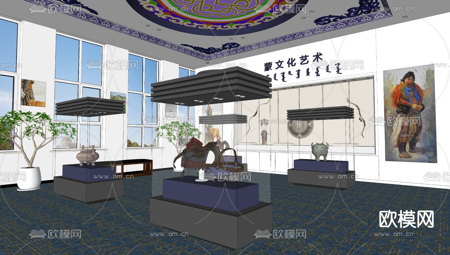 新中式博物馆su模型下载（渲染图2）
