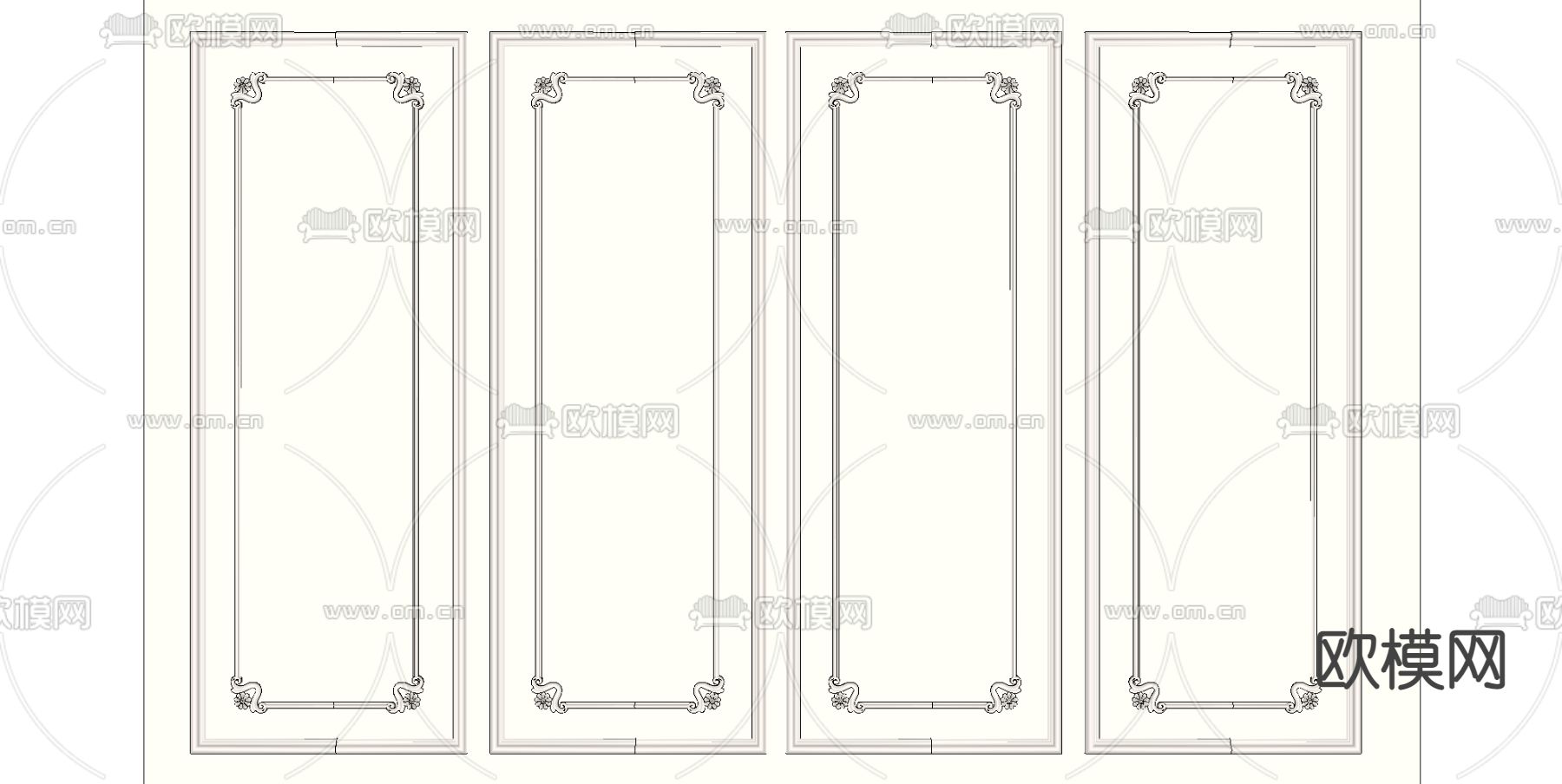 欧式背景墙su模型下载（渲染图2）