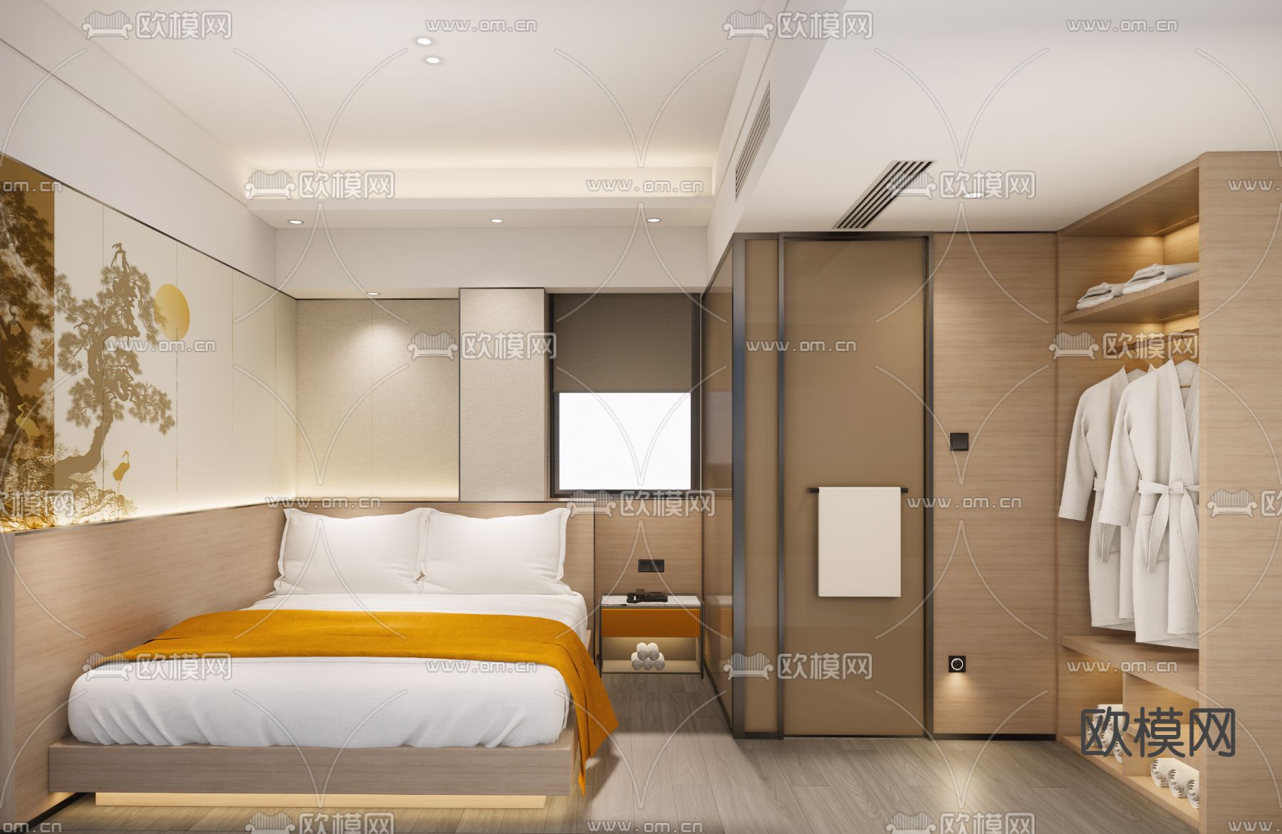 现代酒店客房su模型下载（渲染图1）