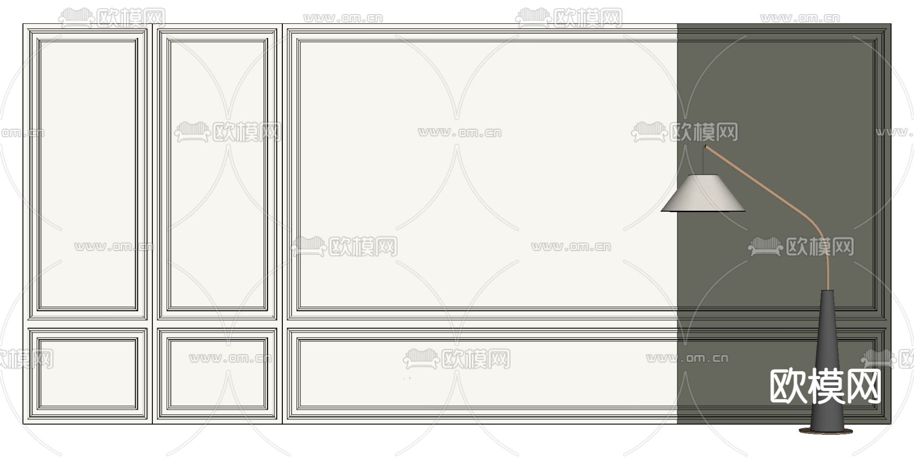 简欧背景墙su模型下载（渲染图2）