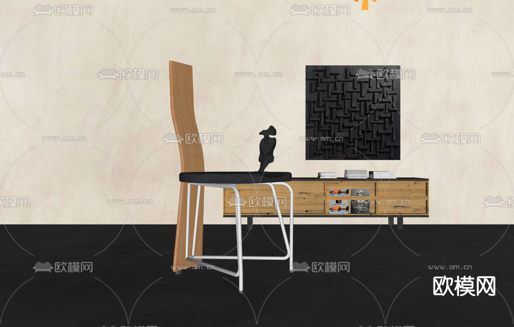 侘寂风餐椅su模型下载（渲染图2）